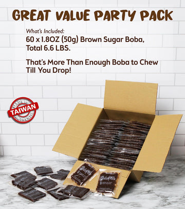 BOBA FIDE Instant Brown Sugar Boba Tapioca Pearls Bulk, 60 Packets of Black Tapioca Pearls in Brown Sugar Syrup for Boba Bubble