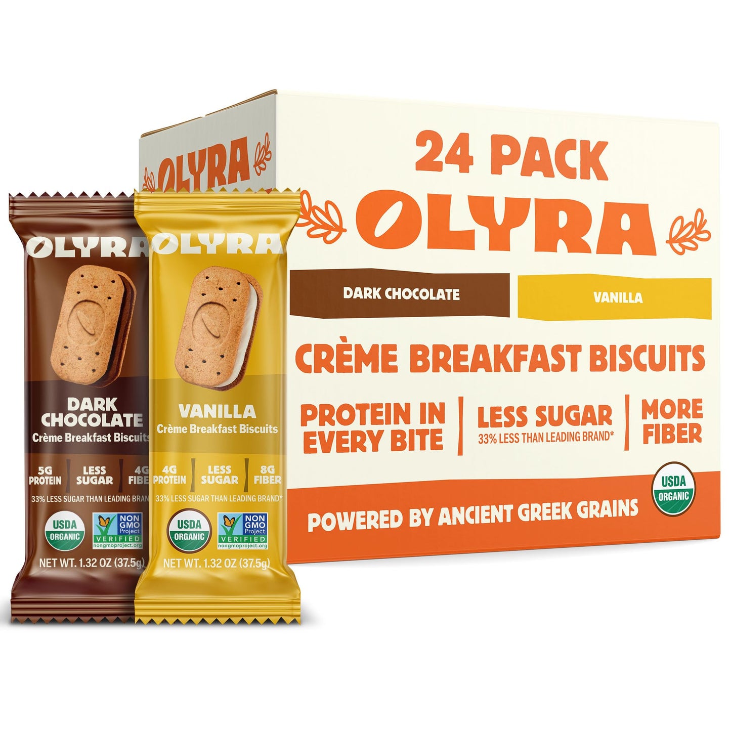 Olyra Variety Pack Vanilla - Dark Chocolate Sandwiches Breakfast Biscuits Healthy Snacks For 18+ Uses And Kids Low Sugar Organic Cookies Office Snacks Usda Certified Non Gmo 24 Packs