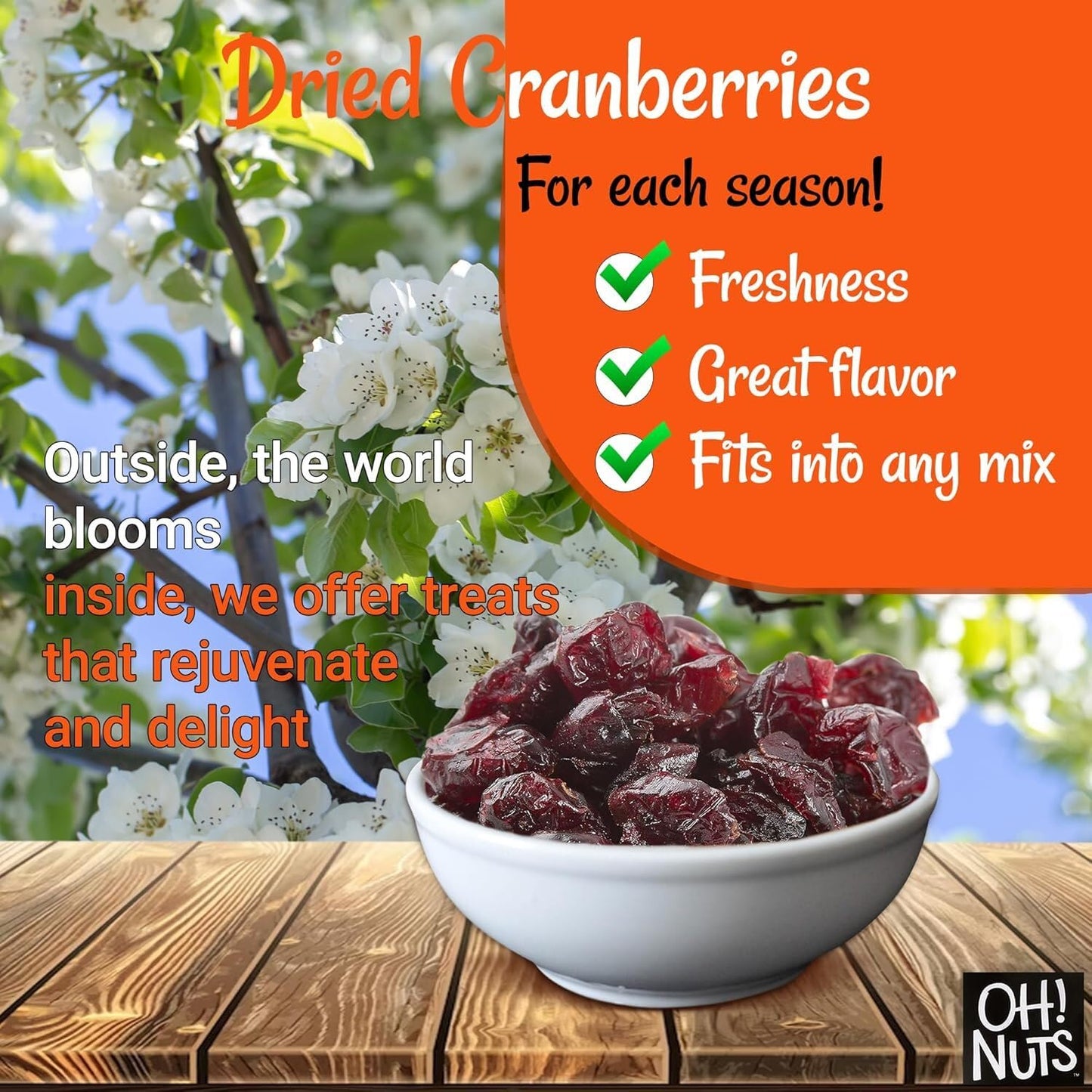 Dried Cranberries | 1Lb Bulk Bag For Snacking, Baking & Salads | Low Sodium, High Fiber, Low Cholesterol, Dairy Free, High Antioxidants, Low Fat Dehydrated Cranberry Fruit By Oh Nuts