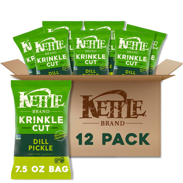 Kettle Brand Potato Chips, Krinkle Cut, Dill Pickle Kettle Chips, 7.5 Oz (Pack of 12)
