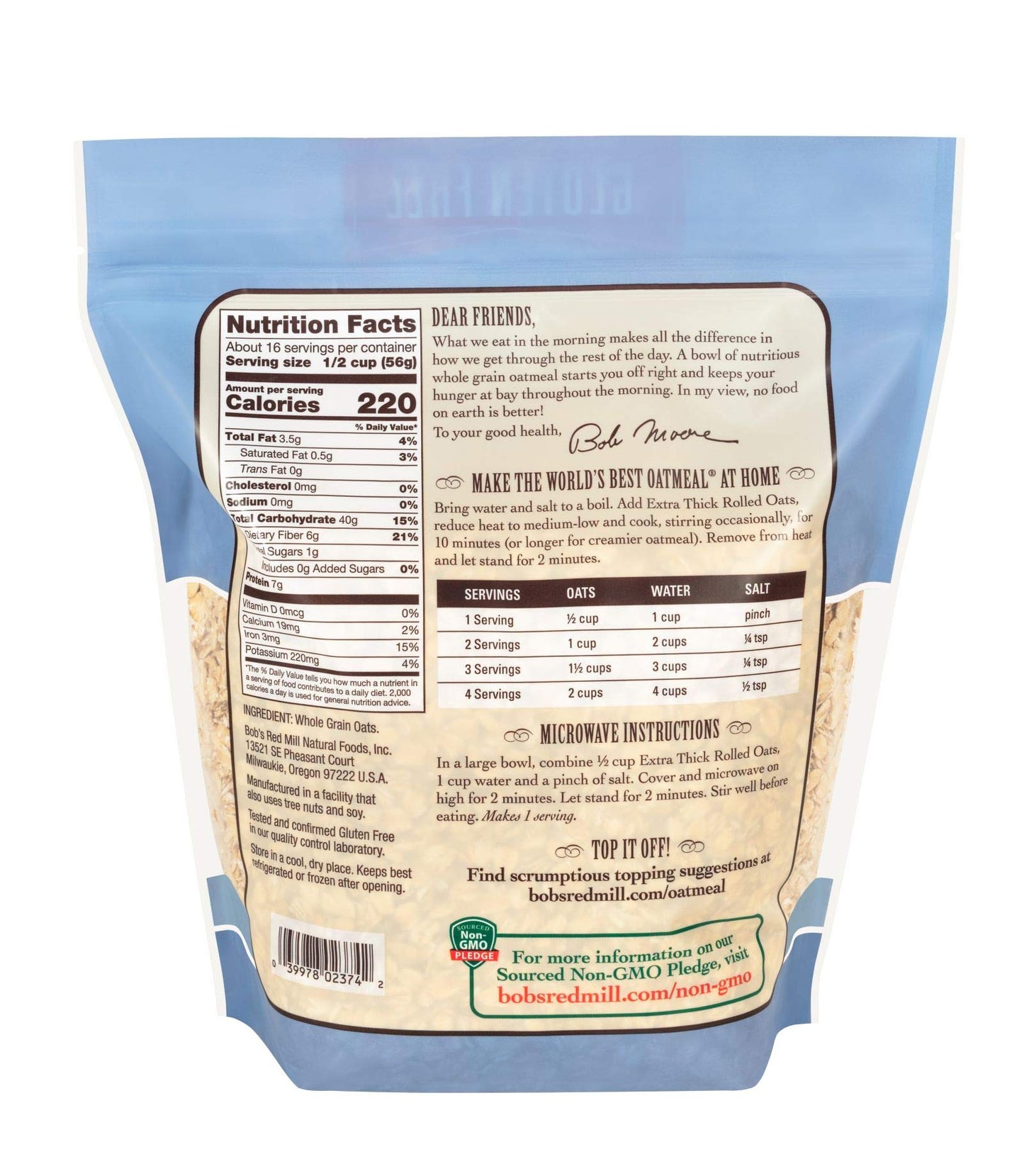 Bob'S Red Mill Gluten Free Extra Thick Rolled Oats, 32 Oz (4 Pack)