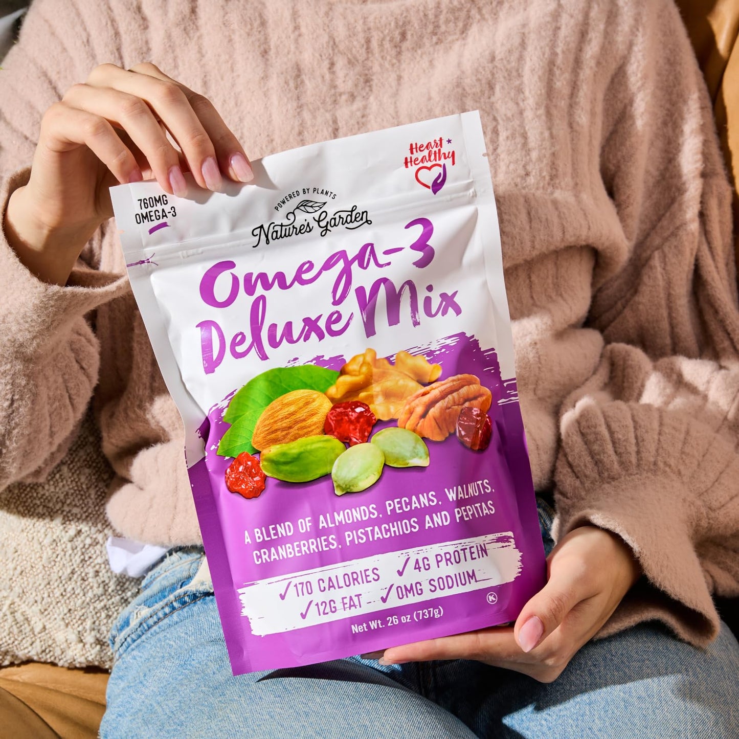 Natures Garden Omega 3 Deluxe Mix - Healthy Trail Mix, Power Up, Heart Healthy, Gluten Free, Cholesterol Free, Sodium Free, No