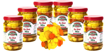 Fresh Pickled Vegetables-So Hot Mix of Cauliflower Bites, Carrots, Hot Pickles & Chilito Peppers in Spicy Pickle Brine, Vegan Sn