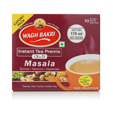 Wagh Bakri Instant Masala Tea | 3 In 1 Sugar+Milk Solids+ Tea | 10 Single Serve Sachets | 140G (4.93 Ounce)