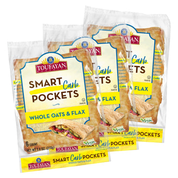Toufayan Smart Carb Smart Pockets Pita Bread | Low Carb, Low Calorie, Vegan (3 Pack, 18 Pitas Total)