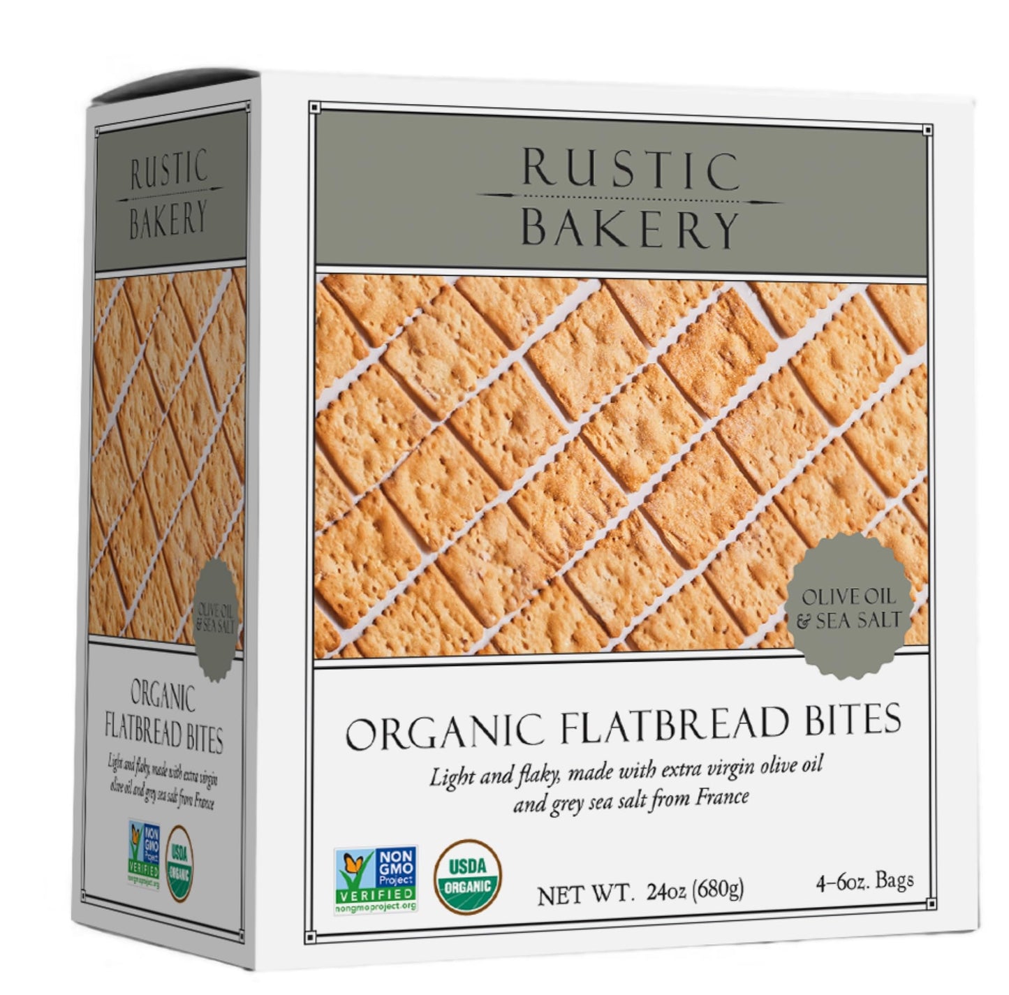 Rustic Bakery Handmade Sourdough Flatbread er Bites - Olive Oil & Sel Gris - Sea Salt Charcuterie ers for Cheese Platters or Snacking - Made in California - Pack of 4 6 Oz Bags