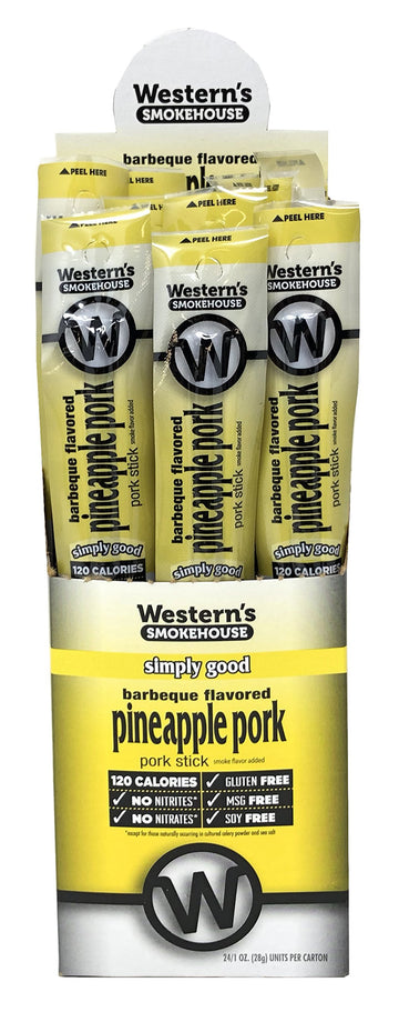 Westerns Smokehouse Barbeque & Pineapple Pork Jerky Sticks, Gluten-Free, 1 Ounce (Pack of 24), Individually Wrapped