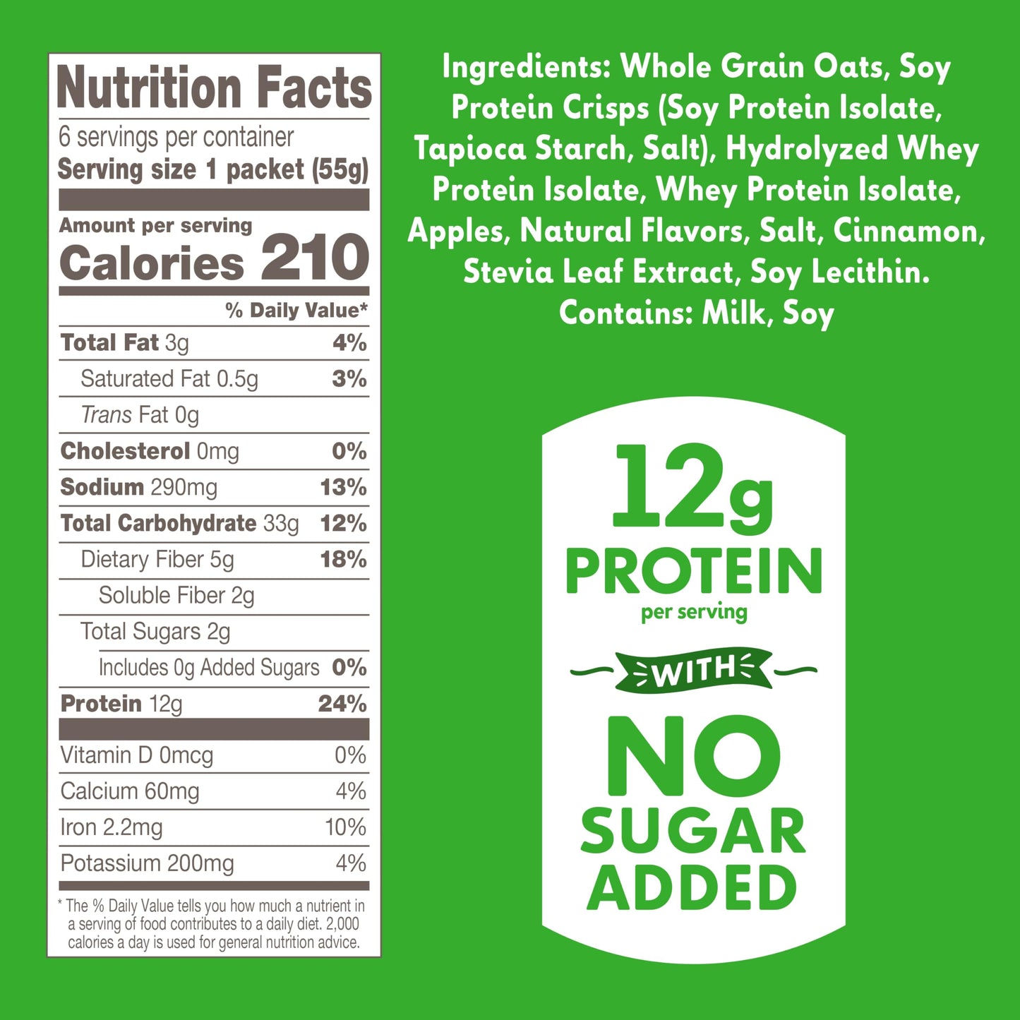 Truvia® Sweet Mornings™ Apple Cinnamon Instant Rolled Oat Oatmeal Packets, 12 G Protein, No Sugar Added (6 Packets)