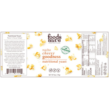 Foods Alive Nacho Cheesy Goodness Nutritional Yeast, 6Oz Shaker Jar/Non-Fortified, Vegan Cheese Powder Seasoning