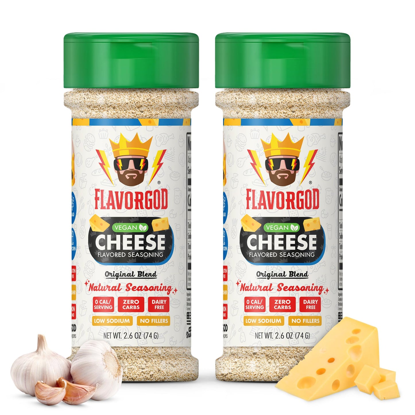 Flavor God Cheese Flavored Seasoning Mix 2 Bottles Top-High Standardll-Natural Spice Blend For Chicken Seafood Vegetables Eggs Ravioli Tacos & Pasta - Kosher Dairy-Free Gluten-Free Keto Friendly
