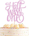 AHAORAY Half Way To One Cake Topper - Pink Glitter 6 Months Birthday Decorations Supplies - Half Birthday Decorations Baby Girl,