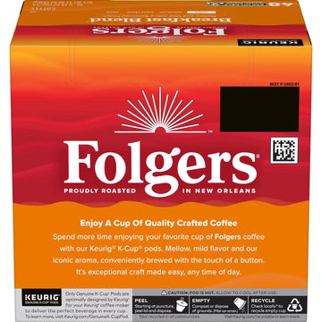 Folgers K Cups Breakfast Blend, 48 Count (4 Packs of 12) - Smooth, Rich Flavor for Perfect Morning Coffee