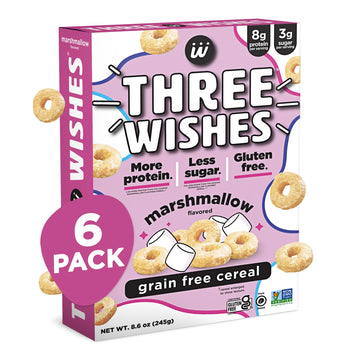 Protein And Gluten Free Breakfast Cereal By Three Wishes (6-Pack) - Marshmallow – 8G Of Protein And 3G Of Sugar Snack - Kosher, Grain-Free, Dairy-Free, Vegan And Peanut-Free - Non-Gmo