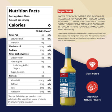 Torani Sugar Free Syrup, Lemon Flavoring For Drinks, Zero Calorie, Glass Bottle With Pump Included, 25.4 Fl Oz