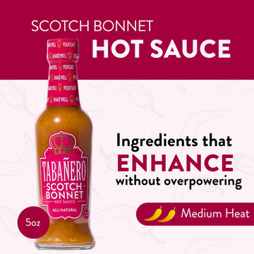 Tabanero Hot Sauce - Scotch Bonnet Pepper, All-Natural, Gluten-Free, Vegan, Kosher, 5 oz Bottle