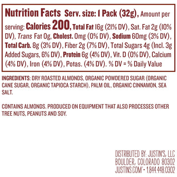 Justin'S Cinnamon Almond Butter Squeeze Packs, Gluten-Free, Non-Gmo, Responsibly Sourced, 11.15 Ounce (Pack Of 10)