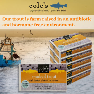 Coles Smoked Trout Fillet with Lemon & ed Pepper, 3.2oz Hand-Packed Canned Fish, Pack of 5, High Protein, Preservative Free