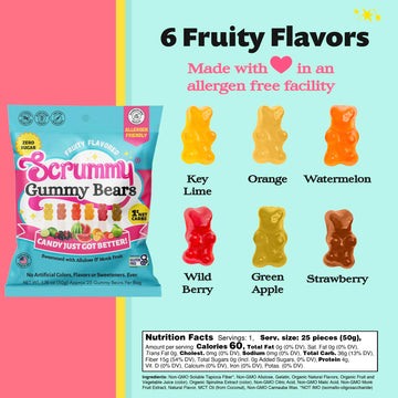 Scspirit-inspired flavormy Sugar Free Gummy Bears - 8 Bags, 1.8 Oz Each, Gluten-Free, Keto-Friendly, No Artificial Colors or Flavors