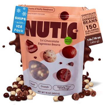 Nutic Chocolate Covered Espresso Beans - 1Lb, Assortment Of White, Milk & Dark Chocolate Coffee Beans - Bulk Espresso Candy For