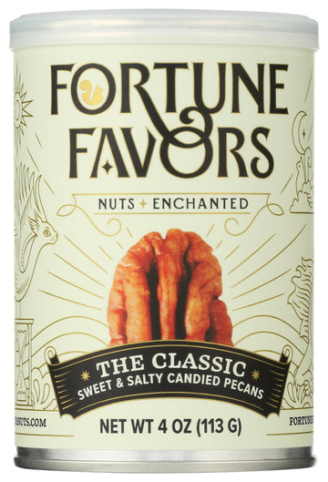 Fortune Favors Candied Pecans, Sweet and Salty Snack, Hand Crafted in Small Batches, USA-Grown (4oz, Classic)
