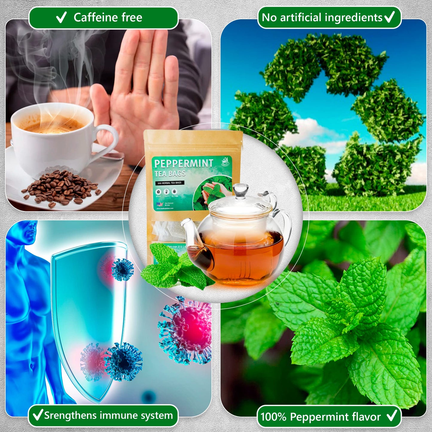 TeaDreamTea Peppermint Herbal Tea Bags - Caffeine Free - 100 Count