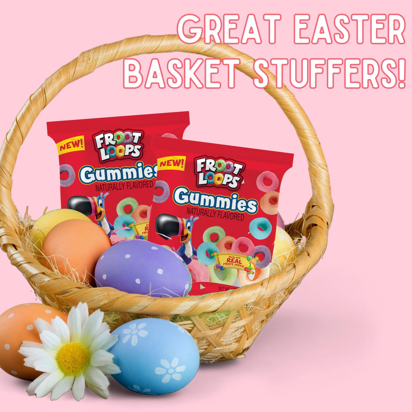 Sweetzo - Froot Loop Gummy Candy Bags, Fruity Cereal Flavored Gummies, Easter Basket Stuffer Treats, 4 Ounces (Pack Of 2)