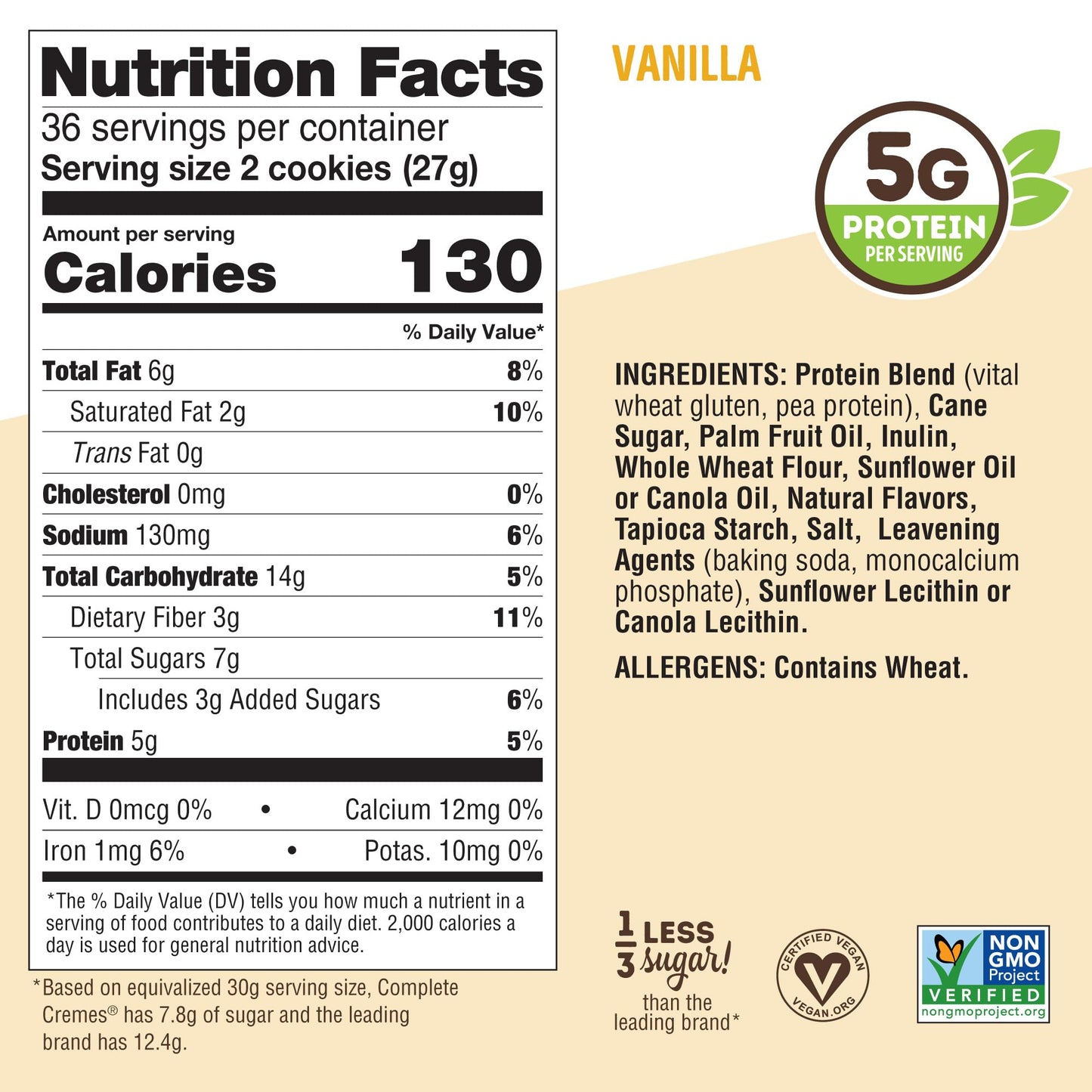 Lenny & Larrys The Complete Cremes, Sandwich Cookies, Vanilla, Vegan, 5g Plant Protein, 6 Cookies Per Pack (Box of 12)