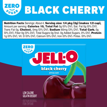 Jell-O Black Cherry Sugar Free Gelatin Dessert Mix, 0.3 Ounce (Pack of 24)