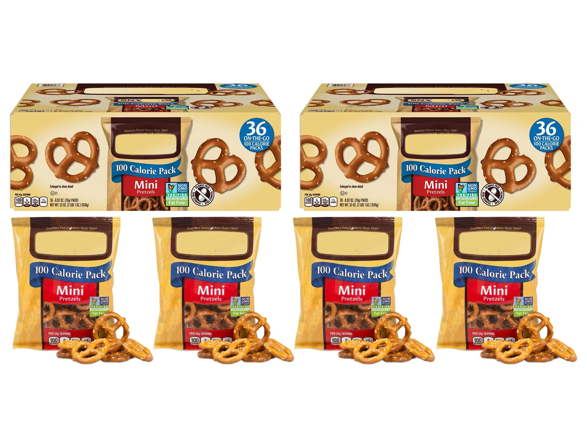 Snyders of Hanover (2 Pack) Mini Pretzels, 100 Calorie Snack Packs, 0.92 oz, 72 Count