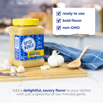 Spice World Minced Garlic - Bulk 48 Oz Garlic Container - Ready-To-Use Seasonings For Cooking, Reduce Prep Work And Easily Add F