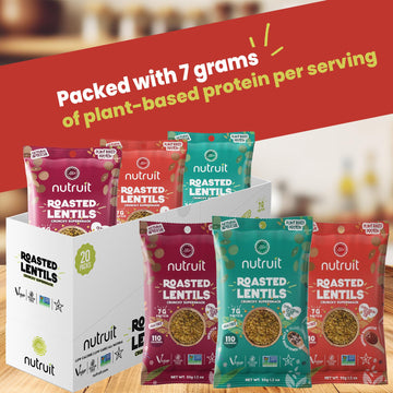Nutruit Roasted Lentil Snacks - Tasty Snack Box with Vegan Gluten Free Non-GMO High Protein Low Calorie Healthy On-The-Go Low Calorie Lentils Snacks - 1.2oz Packs (20-Pack Variety Box)