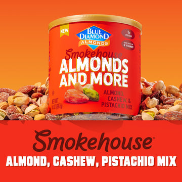 Blue Diamond Almonds, Mixed Nuts Smokehouse Flavored Deluxe Snack Nuts, Almonds, Pistachios, And Cashews, 14Oz. Can (Pack Of 1)