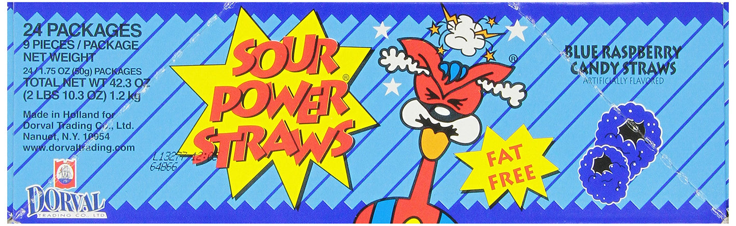 Sour Power Candy Straws, Blue Raspberry, 24-Count, 1.75 Ounce (Pack Of 24) (1)