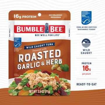 Bumble Bee Roasted Garlic & Herb Tuna Pouch - Ready to Eat - 2.5 oz - 16g Protein - Gluten Free - Wild Caught