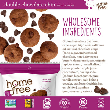 Homefree Bulk Mini Double Chocolate Chip Cookies, Gluten Free, Nut Free, Vegan, Individually Wrapped Packs, School Safe and Alle