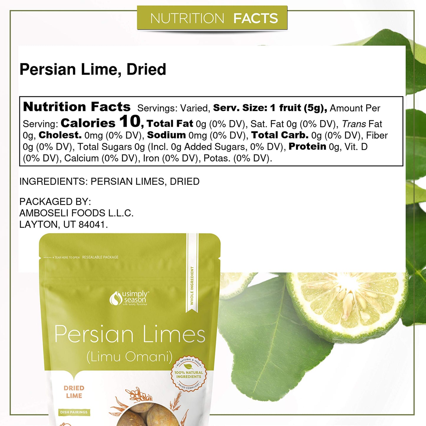 Usimplyseason Persian Limes/Limu Omani (Whole, 4 Ounce)
