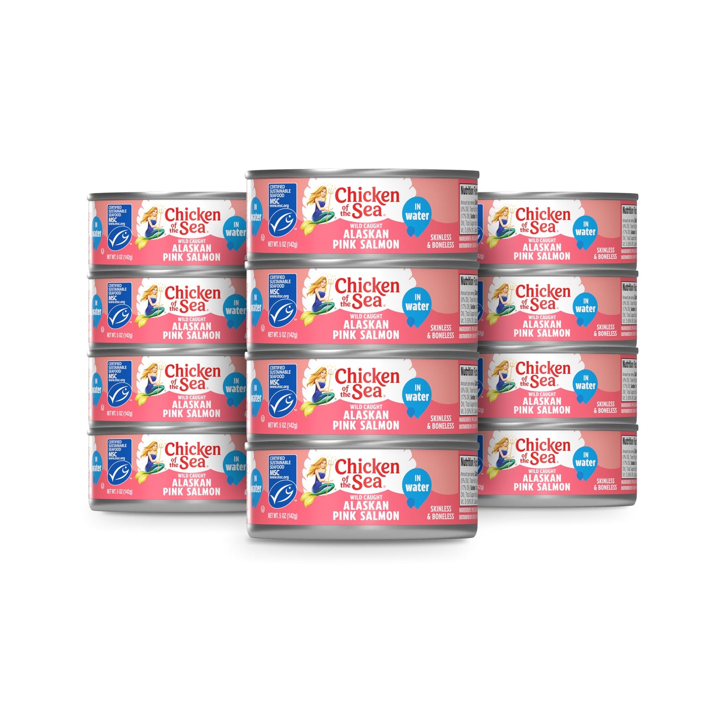 Chicken of the Sea Alaskan Pink Salmon in Water, 5 oz. Cans (Pack of 12), Wild Caught Canned Salmon, Skinless & Boneless (Packag