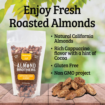 Almond Brothers Roasted Almonds - Hand Crafted Cappuccino & Cocoa Almonds, Gluten-Free, Non-Gmo, Candied Almonds - 2 Lb Bag
