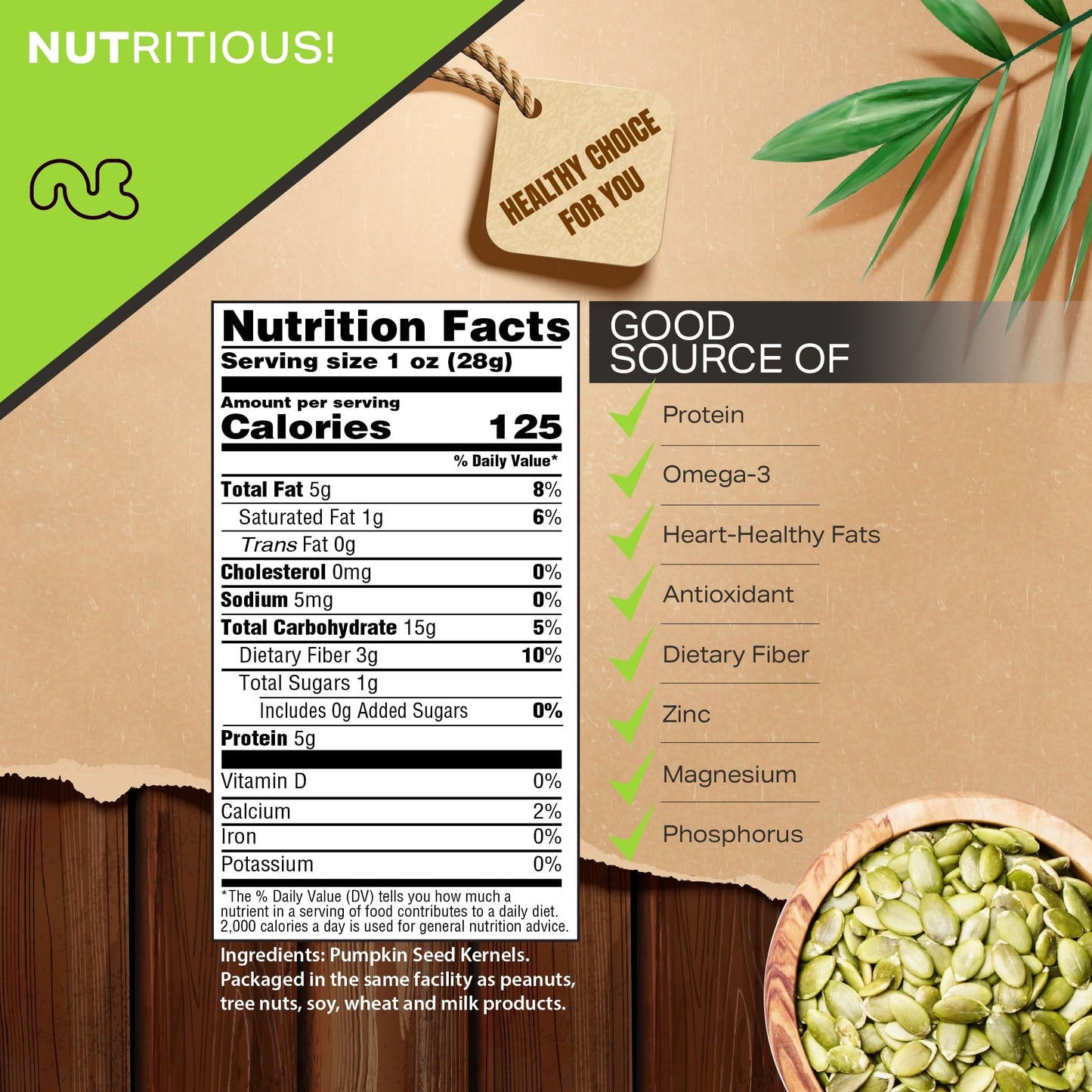 Nut Cravings - Raw Pumpkin Seeds Pepitas, Unsalted, Shelled, (32Oz - 2 Lb) Bulk Nuts Packed Fresh In Resealable Bag - Kosher Hea