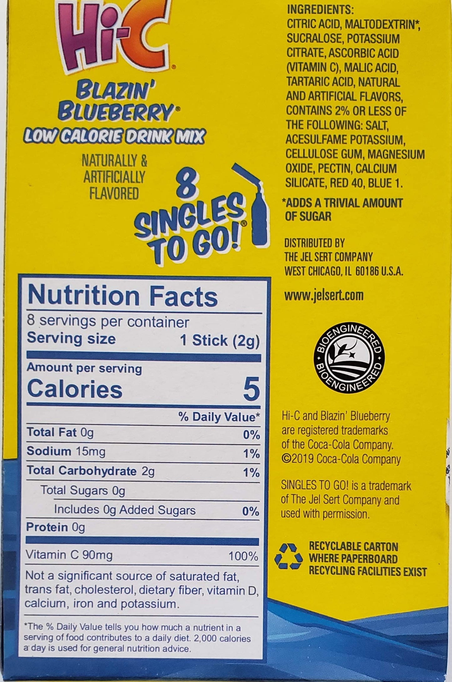 Hi-C Sugar Free Drink Mix, Blazin’ Blueberry, 8 Ct