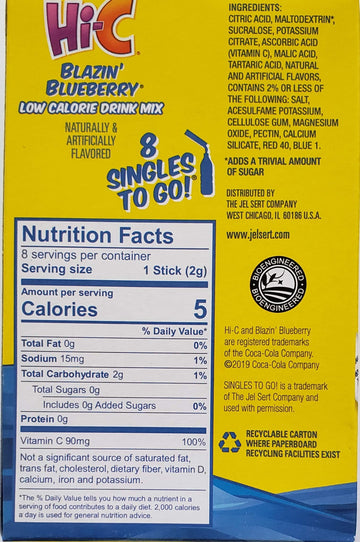 Hi-C Sugar Free Drink Mix, Blazin’ Blueberry, 8 Ct