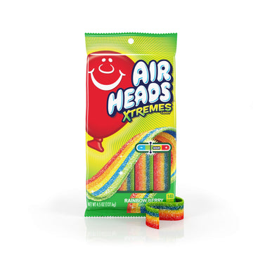 Airheads Xtremes Belts, Halloween Trick Or Treat Sweetly Sour Candy, Rainbow Berry, Individually Wrapped Bulk Candy For Adults &