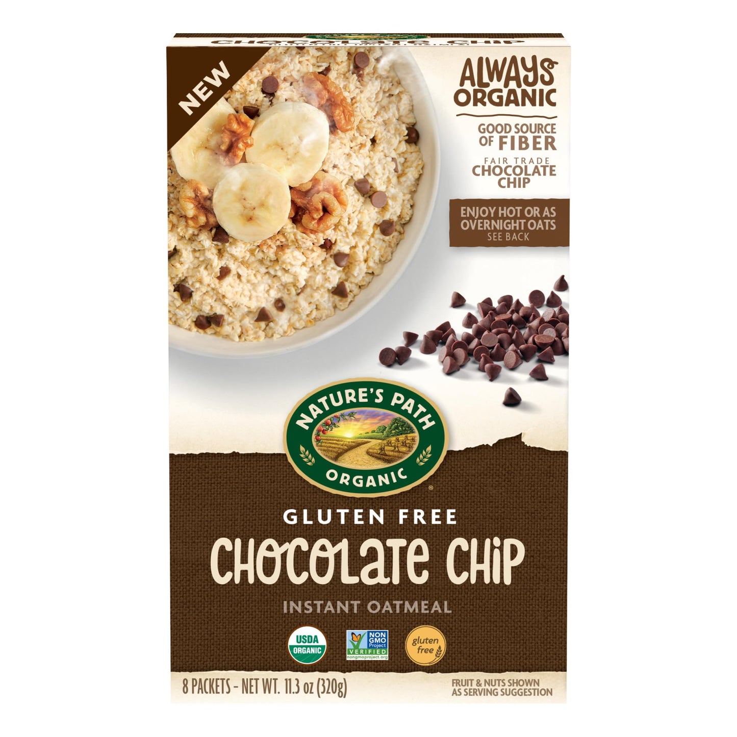 Natures Path Organic Chocolate Chip Instant Oatmeal, 11.3 oz (Pack of 1), Gluten Free, Non-GMO, Fair Trade