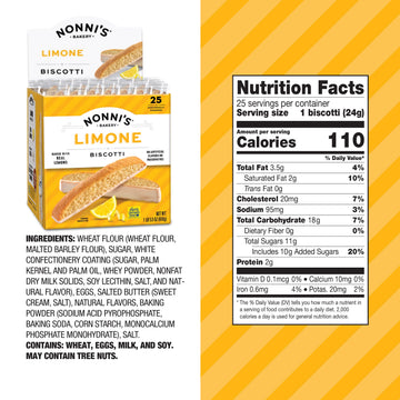 Nonnis Limone Biscotti Cookies Tub - Individually Wrapped - 2-Pack (43 Ounces) - Kosher Lemon Cookies for Tea