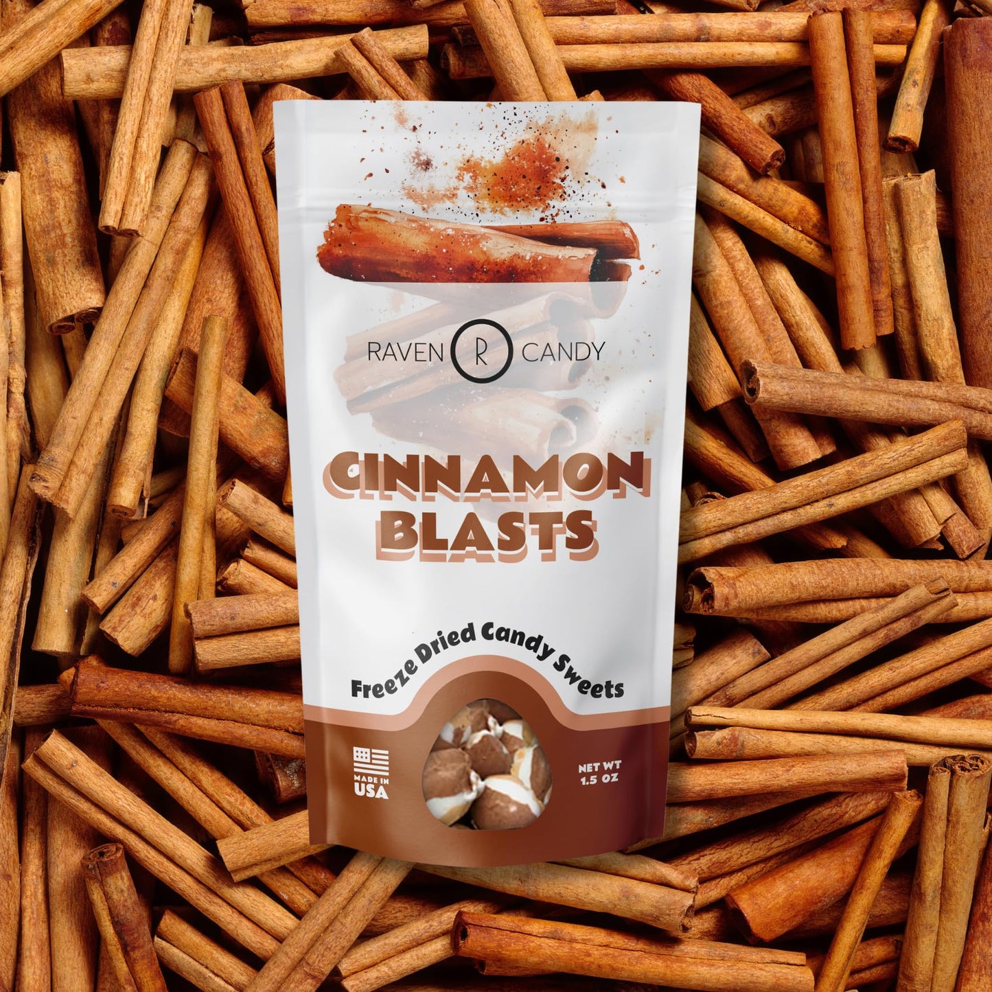 Raven Candy Cinnamon Blasts Freeze Dried Candy 1.5 oz | Crunchy & Zesty | Perfect for On-The-Go Snacking | Light & Airy Sweet Tr