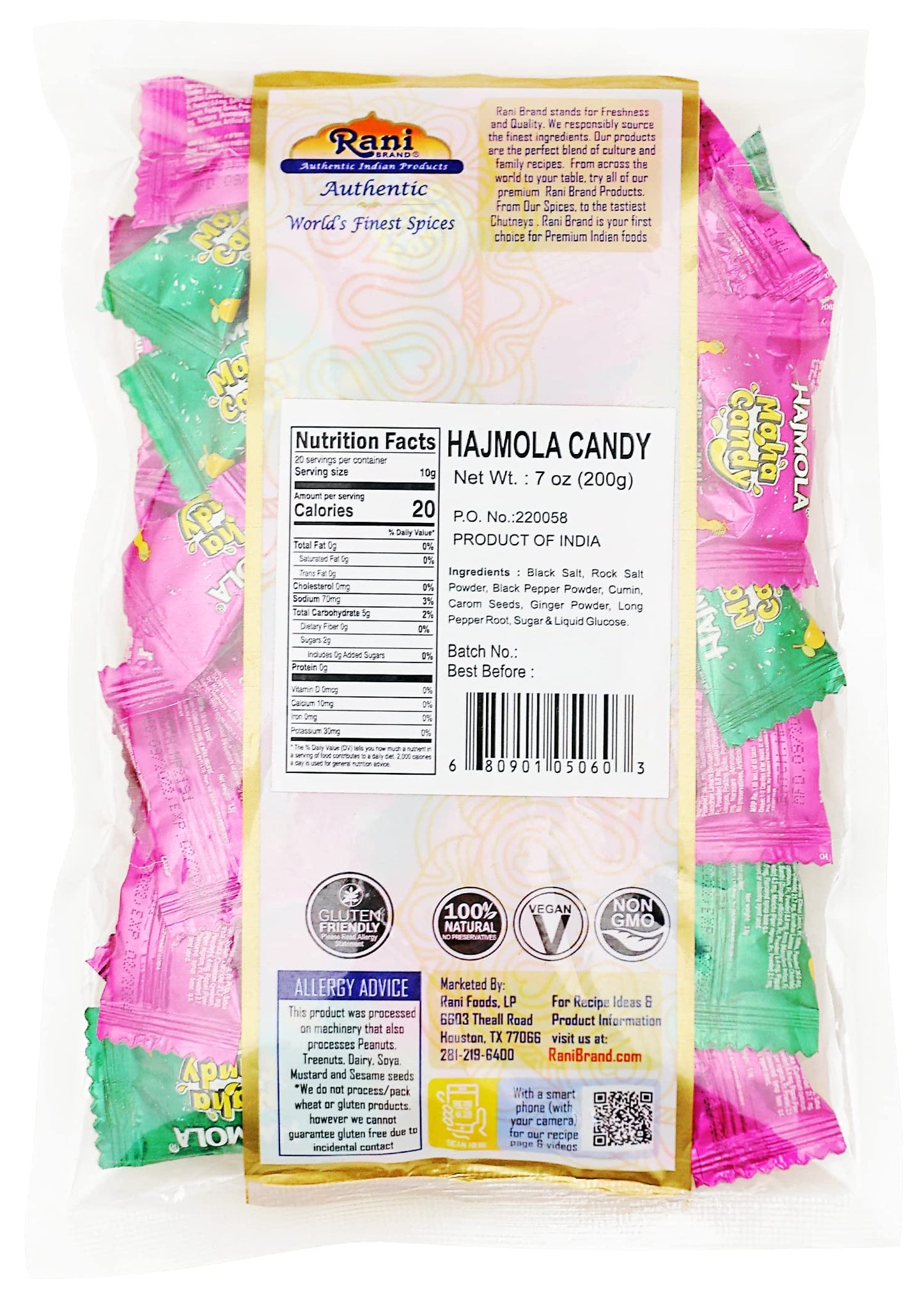 Rani Brand Hajmola Candy, Vegan, Gluten Friendly, 7oz (200g), Individually Wrapped, Brown, Indian Origin