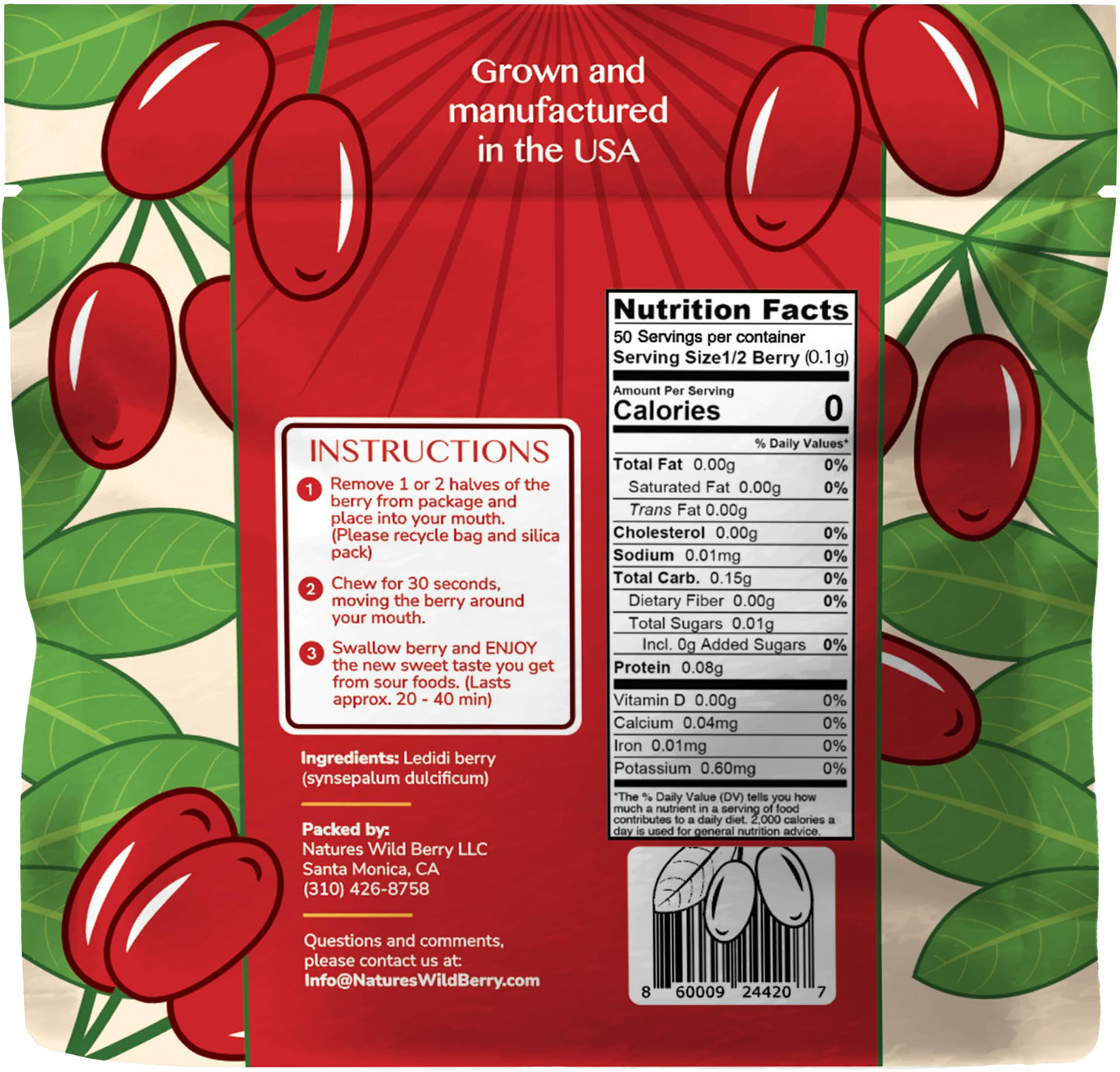 Nature's Wild Berry Miracle Berries - 50 Flavor-Changing Halves, Resealable Pack, Freeze-Dried in USA, Turns Sour to Sweet, Shark Tank Featured