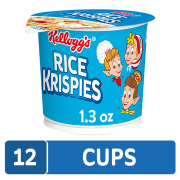 Kellogg's Rice Krispies Breakfast Cereal Cups, Original, 1.3oz (Pack of 12) - Kids Snacks for On-the-Go Enjoyment