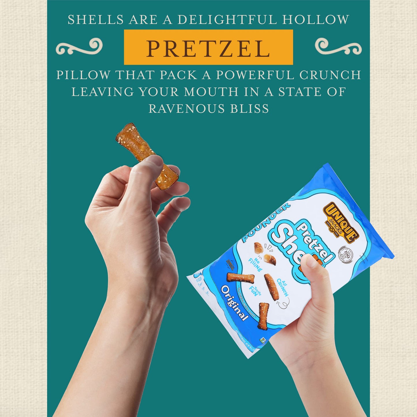 Unique Snacks Original Pretzel Shells, Vegan, OU Kosher, Non-GMO, 16 Oz. Bag, Pack of 12