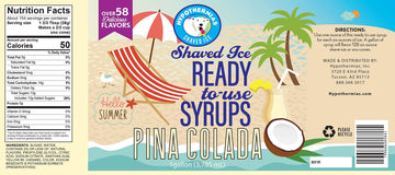 Hypothermias Pina Colada Ready To Use Gallon (128 Fl. Oz) Hawaiian Snow Cone Flavors Syrup - Shaved Ice, 100% Pure Cane Sugar